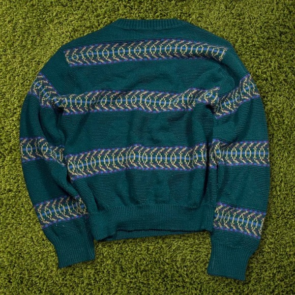 Vintage Loafers Knit Pattern Green Sweater - Picture 2 of 5